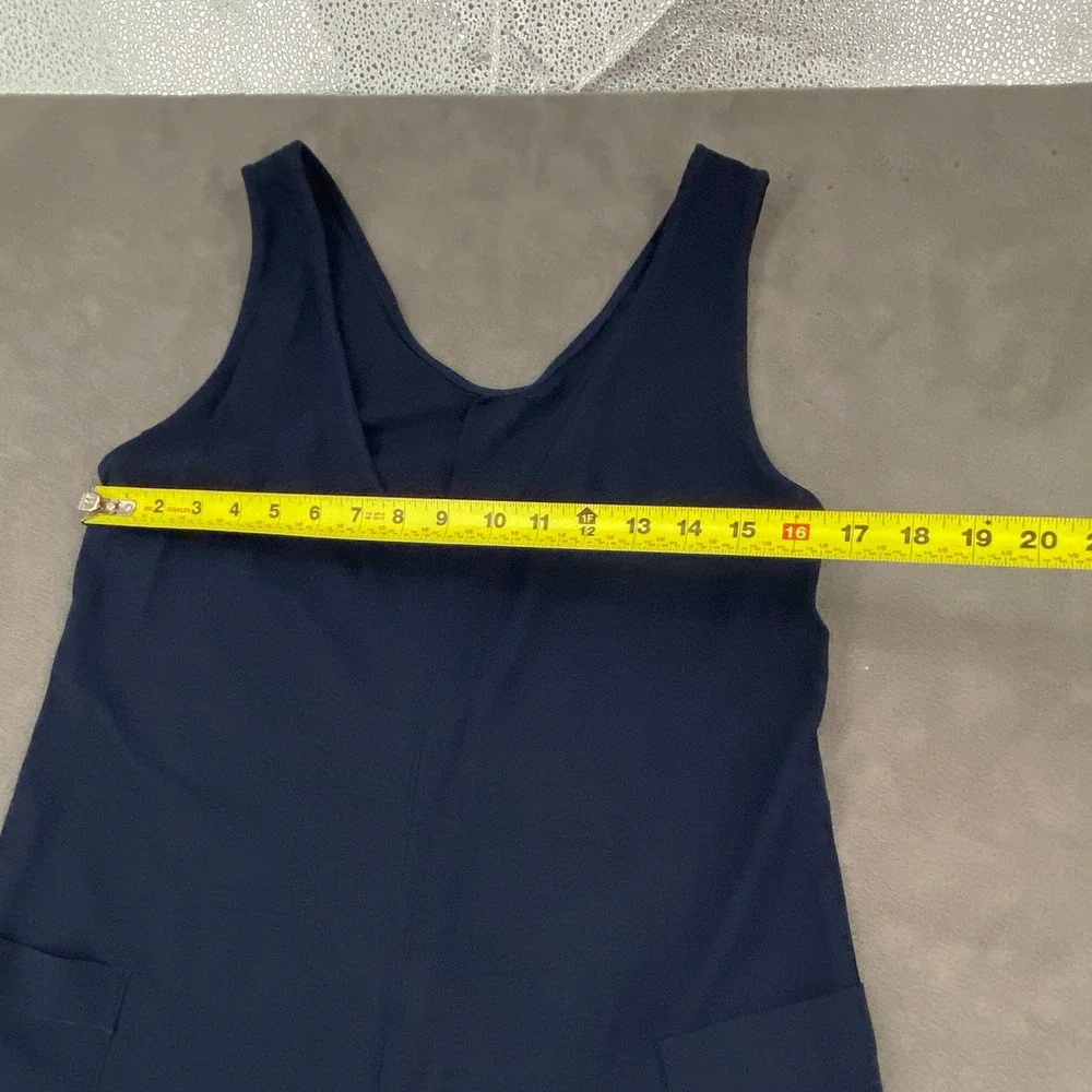 Navy Blue Wide Leg Sleeveless V-Neck Jumpsuit‎ with Pockets M1H143 Small